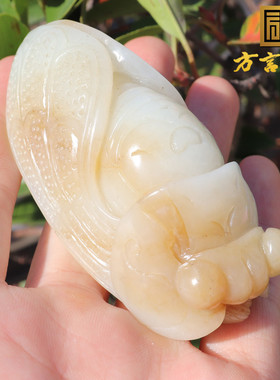 亮眼方言品牌和田玉新疆且末料糖白玉温润细腻一鸣惊人把件摆件A8