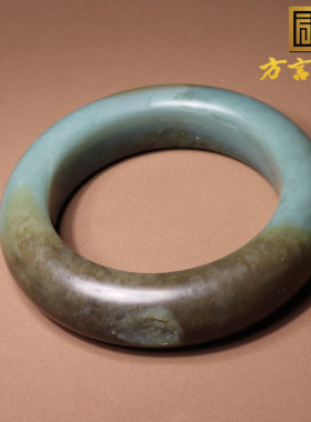 方言和田玉新疆且末料油润细腻留原皮蓝色玉带糖54mm厚装手镯A8