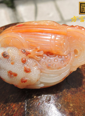 珍稀精品难得一见橘红沁色五彩玉