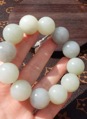 新疆青花籽料18mm圆珠手链手串