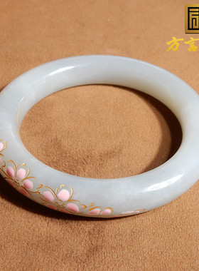 青海料烟紫景泰蓝桃花粉57mm手镯