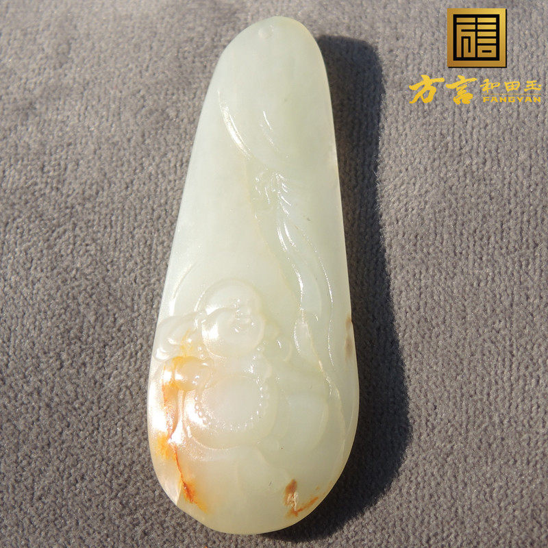 方言和田玉慕晓阳作品老熟黄金皮白玉俄籽佛公挂件福在眼前吊坠R