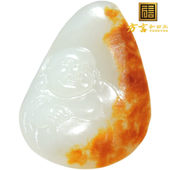 方言618巨漏老熟聚枣红皮无结构独颗羊脂玉籽料原石巧雕笑佛吊坠R