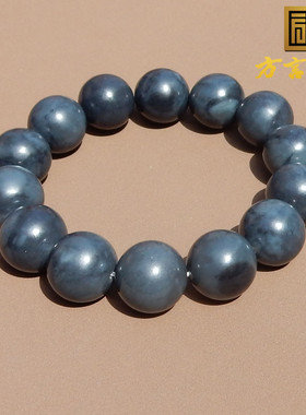 放巨漏方言和田玉珍品新疆炭锅灰白玉底墨玉籽料卡16mm圆珠手串R5