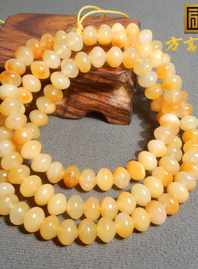 方言和田玉精品特色唐河黄沁籽料算盘珠卡8mm108颗项链多圈手串R5
