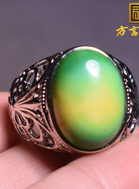 抢疯啦方言和田玉精品级优化高瓷藏式名族风化绿松石橄榄绿戒指R1
