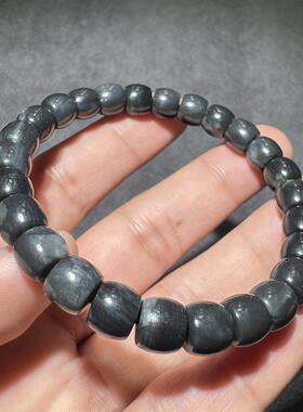 手慢无方言和田玉新疆聚墨青花籽料8mm直切老型高级感手串手链S6