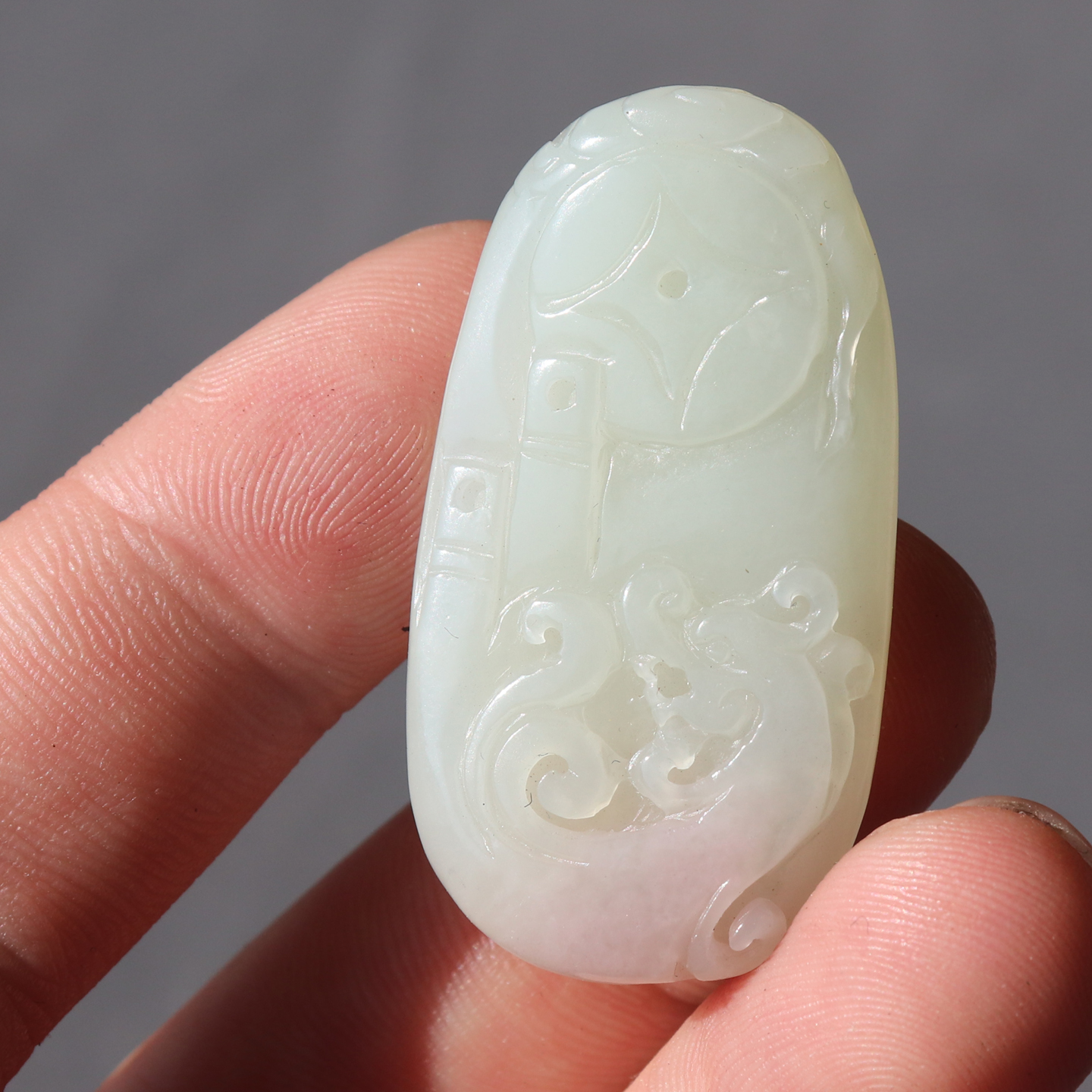 精品方言和田玉佩戴级青海昆仑玉冰底无结构飘粉仿古凤吊坠挂件A8