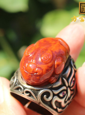 保山南红玛瑙貔貅17mm扳指戒指