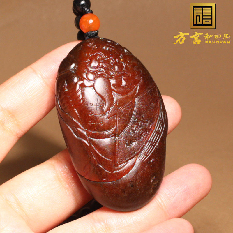 震惊方言和田玉精品特色新疆老熟如酥红沁皮籽料钟馗把件摆件A1