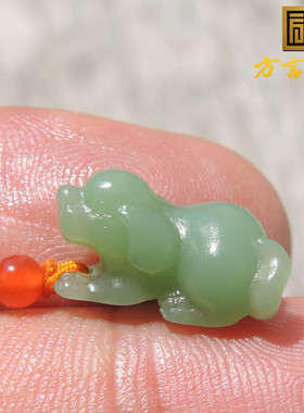 精品收藏级俄老坑碧玉珍稀绿色名品玉无结构碧玉狗来福手机吊坠R