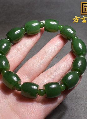 俄罗斯料辣阳绿碧玉13mm鼓珠手串