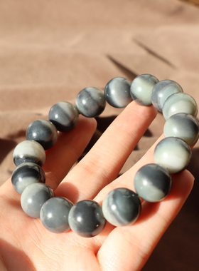 新疆青花籽料聚宝盆圆珠14mm手串