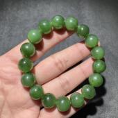 高品质方言和田玉老坑俄料辣菠菜绿精美油润细腻12mm手串手链S