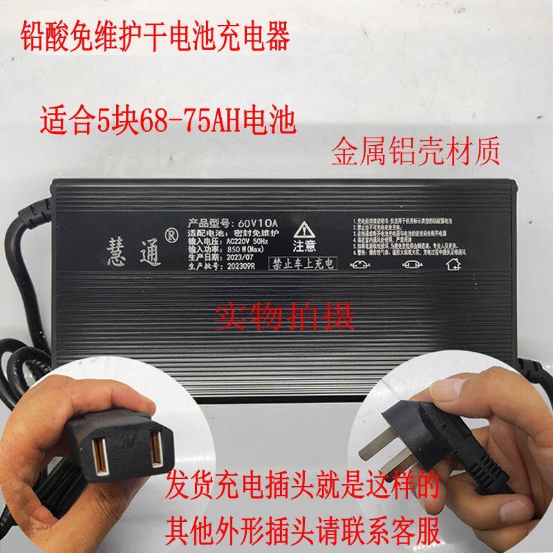 电动三轮车四轮车铅酸蓄电池5块58-60AH电瓶大功率60V10A充电器