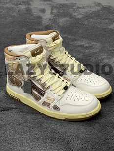 Top骨头白色运动板鞋 腰果花高帮Skeleton 新款 LS现货AMIRI