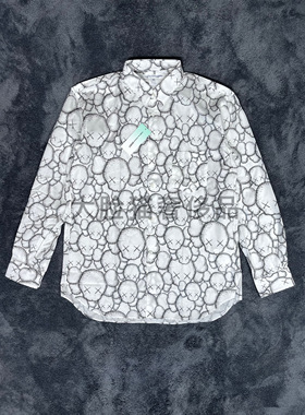 大脸猫现货CDG X KAWS联名款人偶图案印花长袖白色衬衣衬衫FHB025