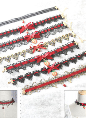 choker红色草莓项圈复古脖子饰品