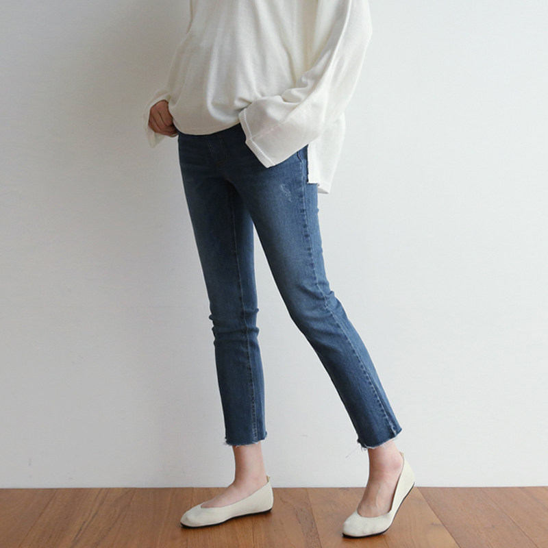 韩国孕妇牛仔裤2020新款春秋季外穿托腹阔腿裤潮妈微喇叭裤九分裤