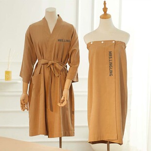 玲玲美容院用浴裙浴衣纯色睡袍家居服spa客袍定制logo套装
