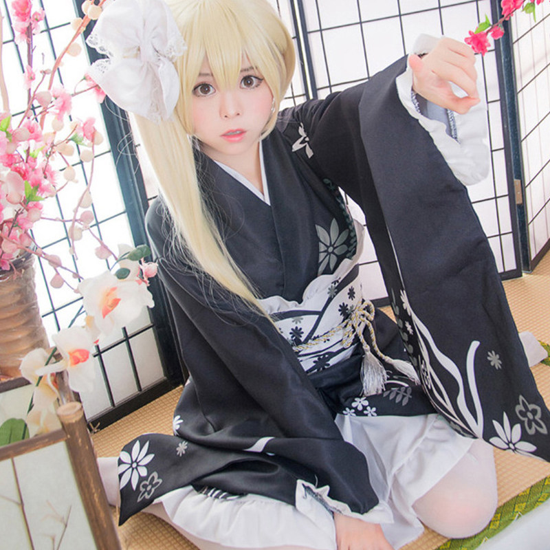 日系动漫缘之空春日野穹cos服穹妹黑色和服浴衣cosplay表演服饰