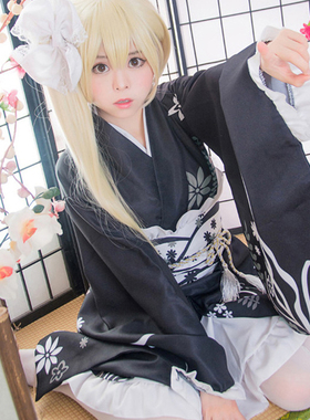 日系动漫缘之空春日野穹cos服穹妹黑色和服浴衣cosplay表演服饰