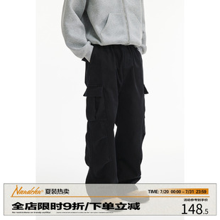 宽松休闲重磅直筒裤 男道美式 男秋冬季 潮牌大口袋加绒加厚工装 裤