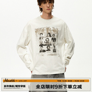 情侣宽松百搭上衣 T恤2025秋季 男道美式 复古vintage人物印花长袖