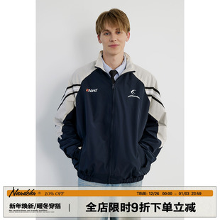 男道复古撞色拼接翻领外套男女春秋季 潮简约百搭休闲宽松情侣夹克