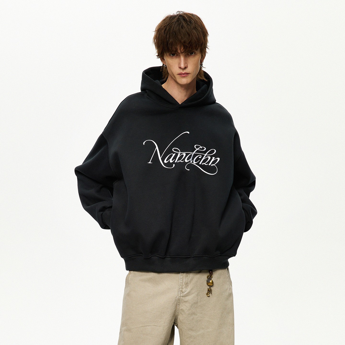 男道美式大字母绣花重磅连帽卫衣男2025秋复古宽松情侣百搭帽衫