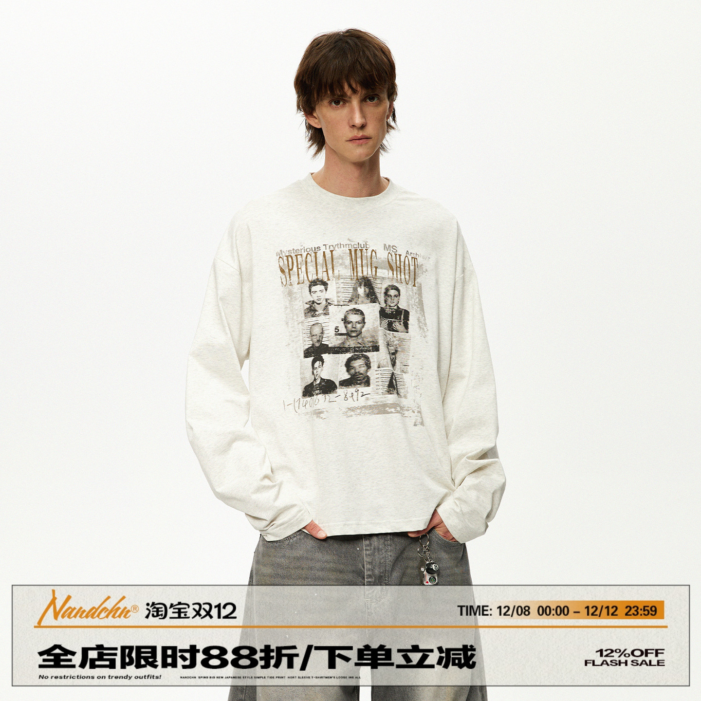 男道美式复古vintage人物印花长袖T恤2025秋季情侣宽松百搭上衣