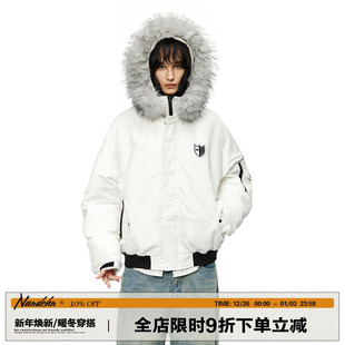 男道美式 潮牌情侣保暖加厚棉衣外套 复古毛领连帽棉服男女2025冬季