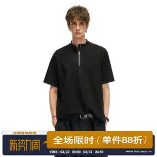 T恤男士 潮牌简约休闲半拉链短袖 纯色空气层套头上衣 新款 男道夏季