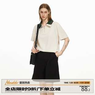 新款 男道美式 男女2025夏季 复古撞色拼接polo衫 宽松上衣T恤 短袖