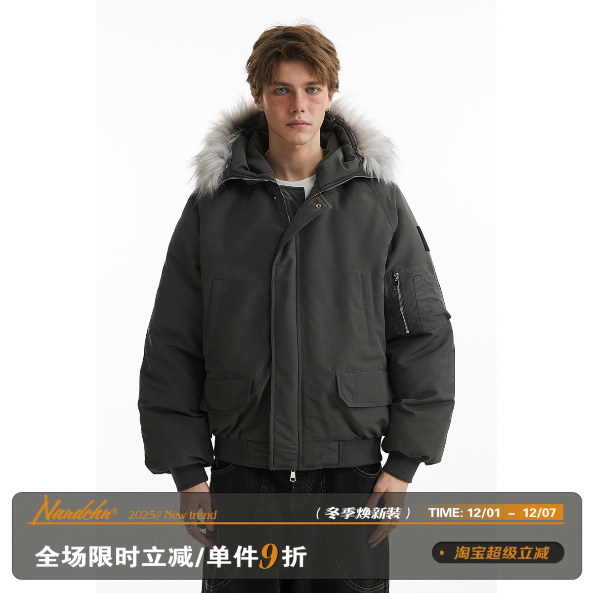 男道2024美式复古毛领连帽加厚派克棉服男女冬季保暖工装棉衣外套
