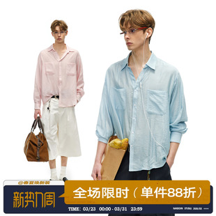 韩系高级感垂感衬衣时尚 男春季 外套 衬衫 男道浅蓝色轻薄透气长袖