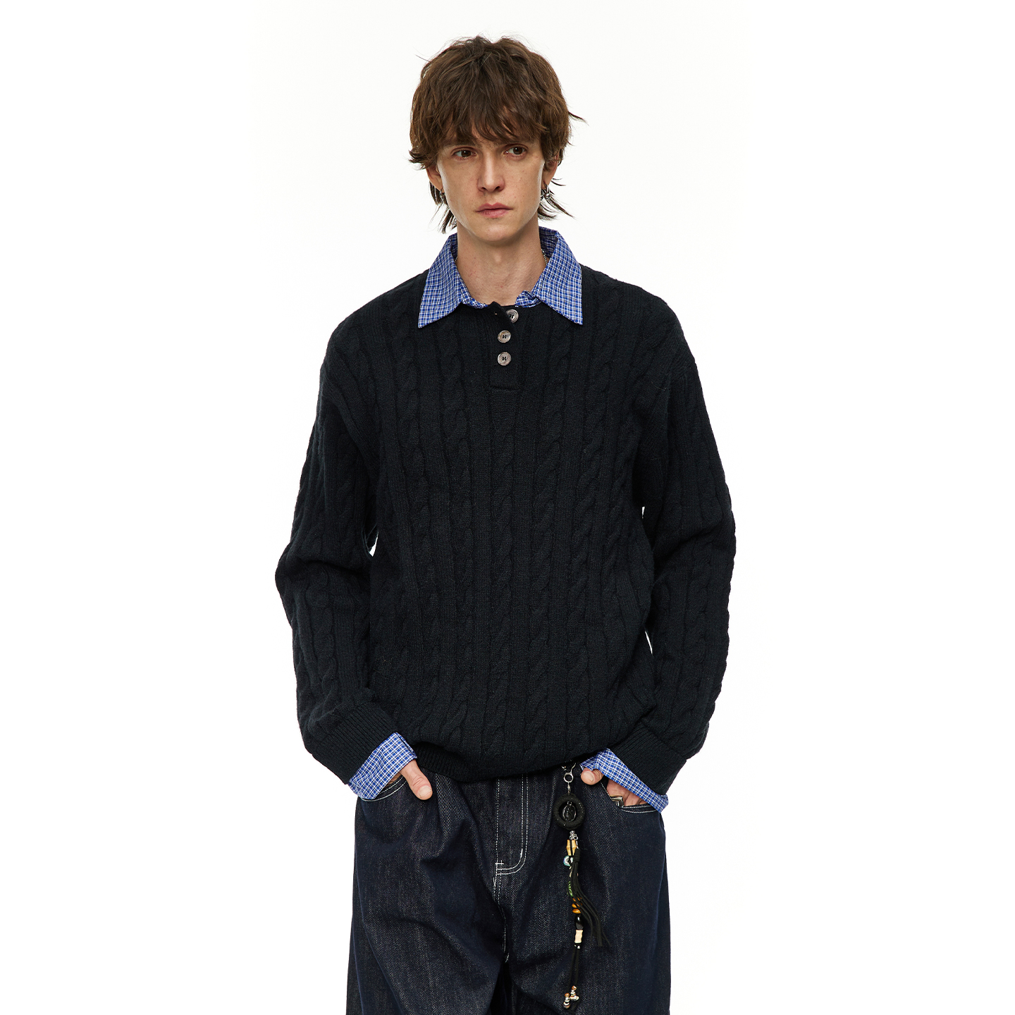 男道美式设计感弯刀牛仔裤男女宽松复古直筒阔腿baggy裤子