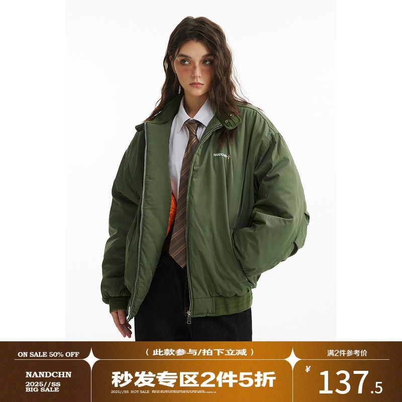 男道字母刺绣短款棒球棉服男冬季美式潮牌宽松加厚保暖立领棉衣