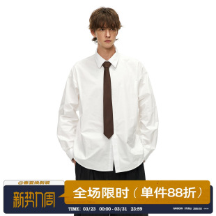 美式 男春秋季 纯色潮牌男生衬衣外套 衬衫 男道高级感廓形休闲长袖