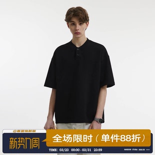 宽松体恤衫 男道复古290克重磅亨利领空气层短袖 T恤潮男2025夏季