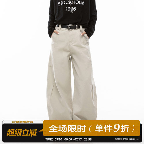男道美式复古廓形弯刀工装裤男女潮牌高级感宽松休闲阔腿长裤