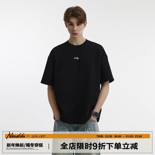 情侣宽松高级感t恤 男2025春夏新款 男道320g重磅美式 刺绣解构短袖