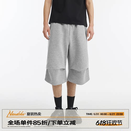 男道美式360G空气层弯刀廓形七分短裤男2025新款宽松休闲裤子潮
