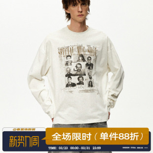 情侣宽松百搭上衣 T恤2025秋季 男道美式 复古vintage人物印花长袖