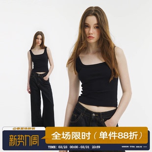 内搭紧身修身 美式 短款 2025修身 上衣 260G重磅方领吊带背心女夏季