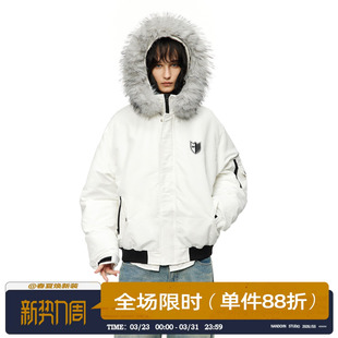 男道美式 潮牌情侣保暖加厚棉衣外套 复古毛领连帽棉服男女2025冬季