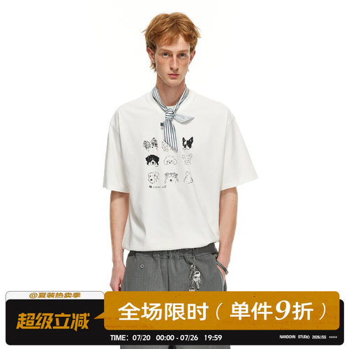 男道250G美式小狗印花短袖T恤男夏季新款索罗娜宽松百搭半袖上衣