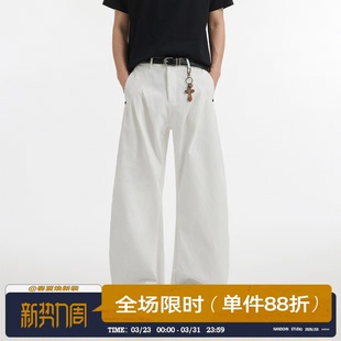 潮 男女2025宽松阔腿休闲裤 男道美式 复古高级感cleanfit褶皱弯刀裤