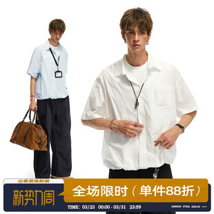 个性 男道2026夏季 衬衫 假两件短袖 纯棉情侣纯色休闲衬衣男女 新款