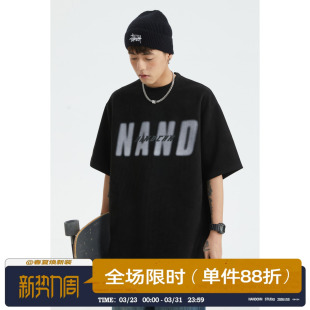 宽松百搭圆领体恤 T恤男夏季 男道280G 麂皮绒日系潮牌字母印花短袖